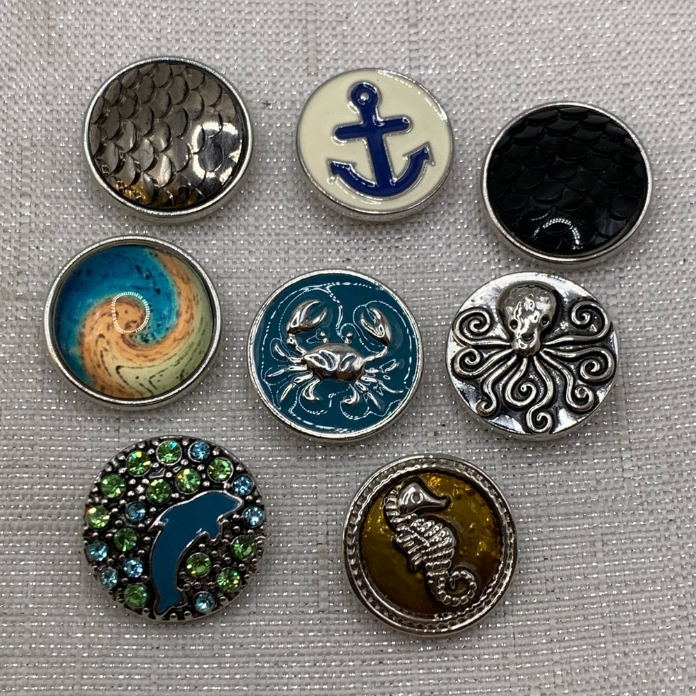 SALE - OCEAN BUNDLE - Set of 8 - Snap Button Charms - 18mm/20mm